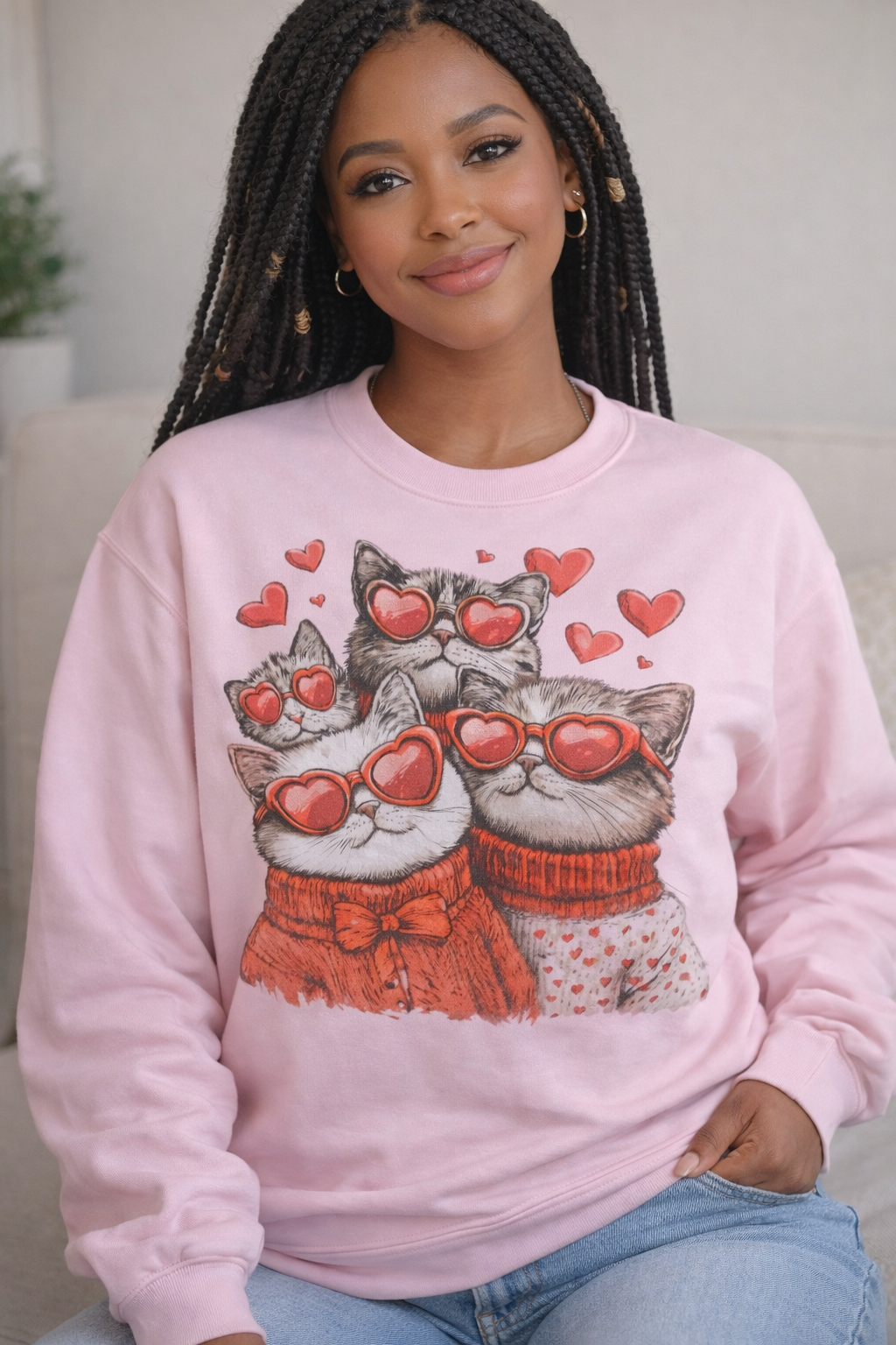 Valentine Cats Crewneck Sweatshirt