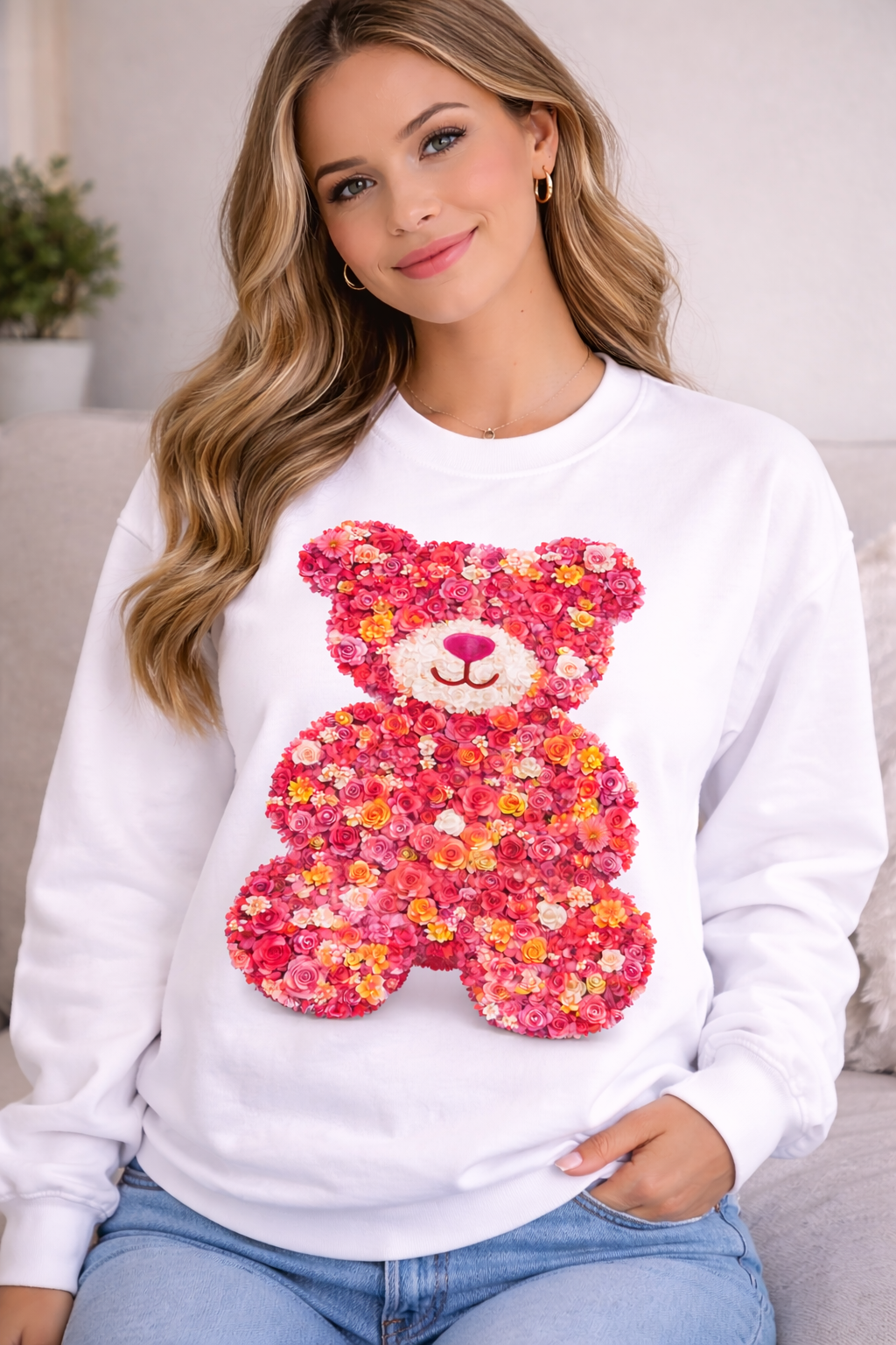 Rose Teddy Bear Graphic Sweatshirt