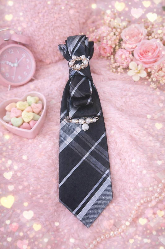 Midnight Pearl Plaid Statement Necktie