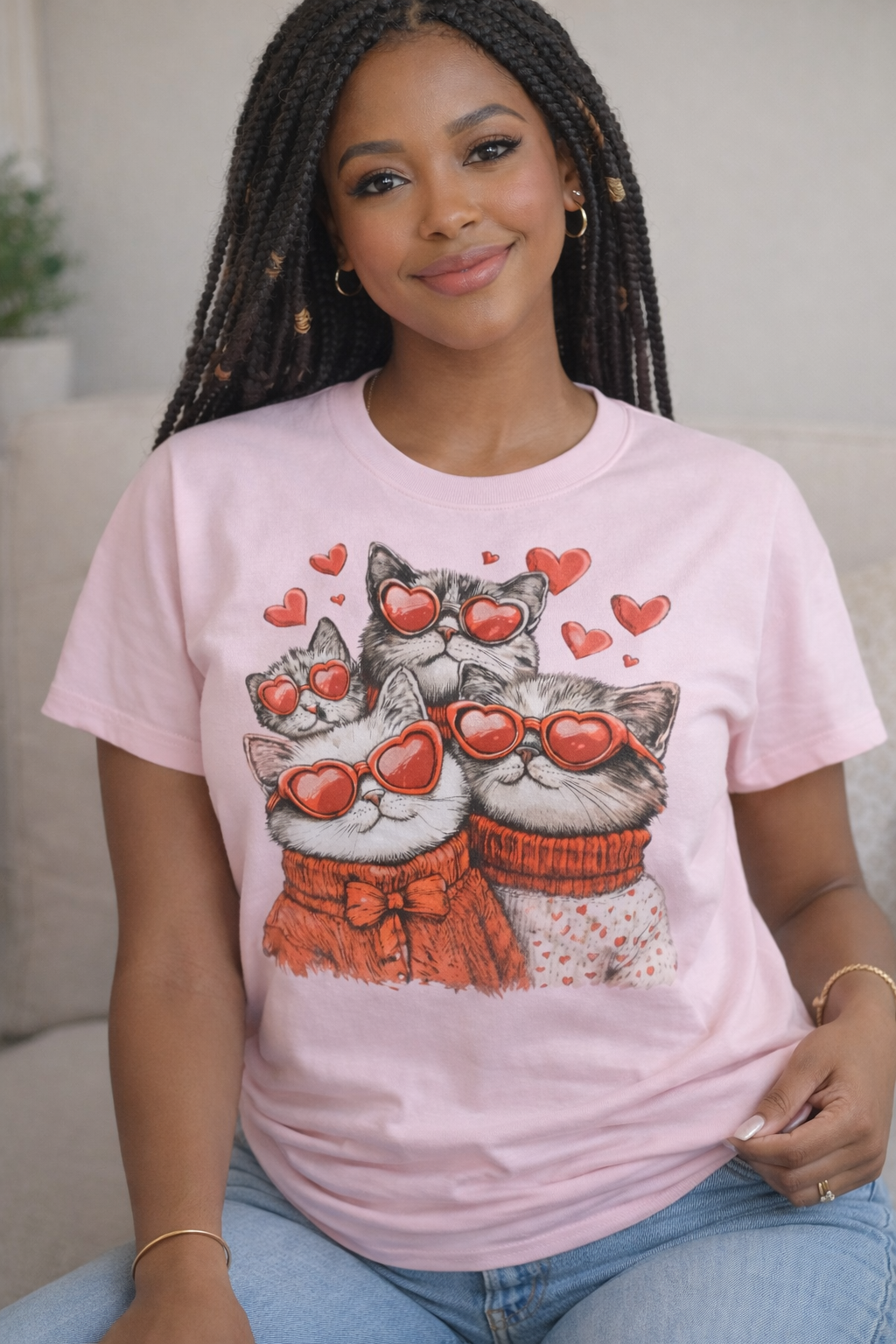 Heart Eyes Cat Squad Graphic T-Shirt