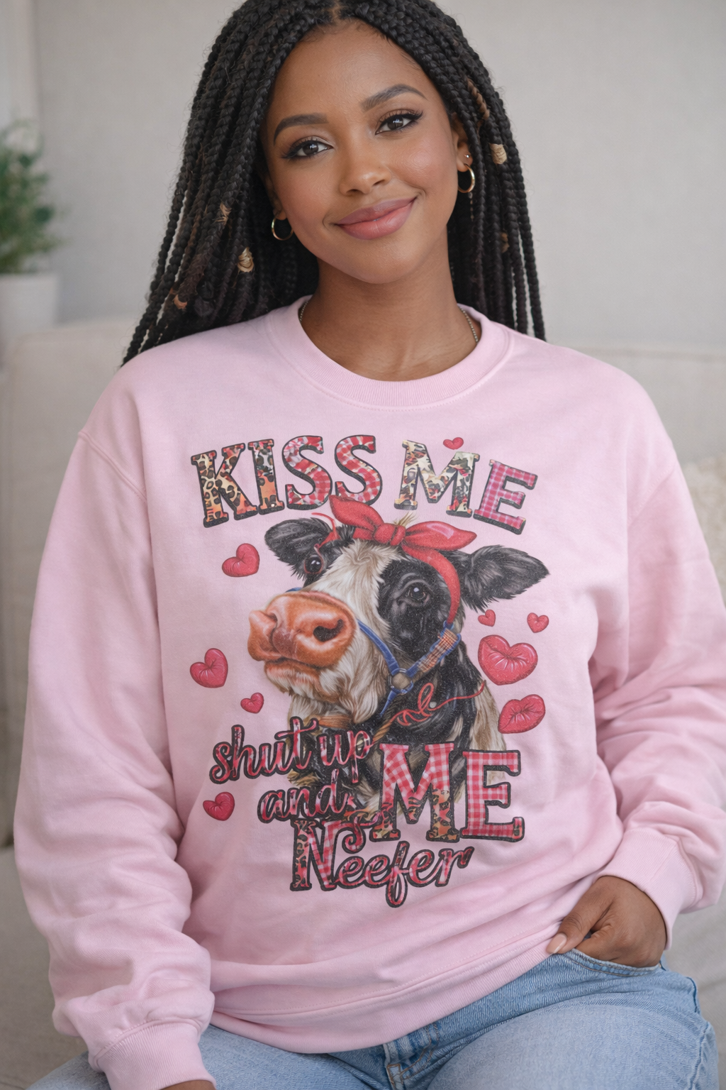 Kiss Me” Valentine Cow Graphic Sweatshirt