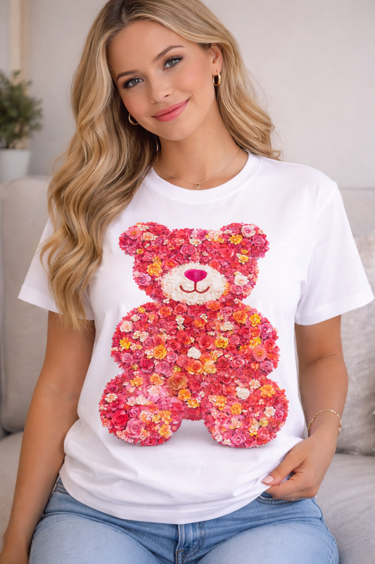 Rose Teddy Bear Graphic T-Shirt – Product Description